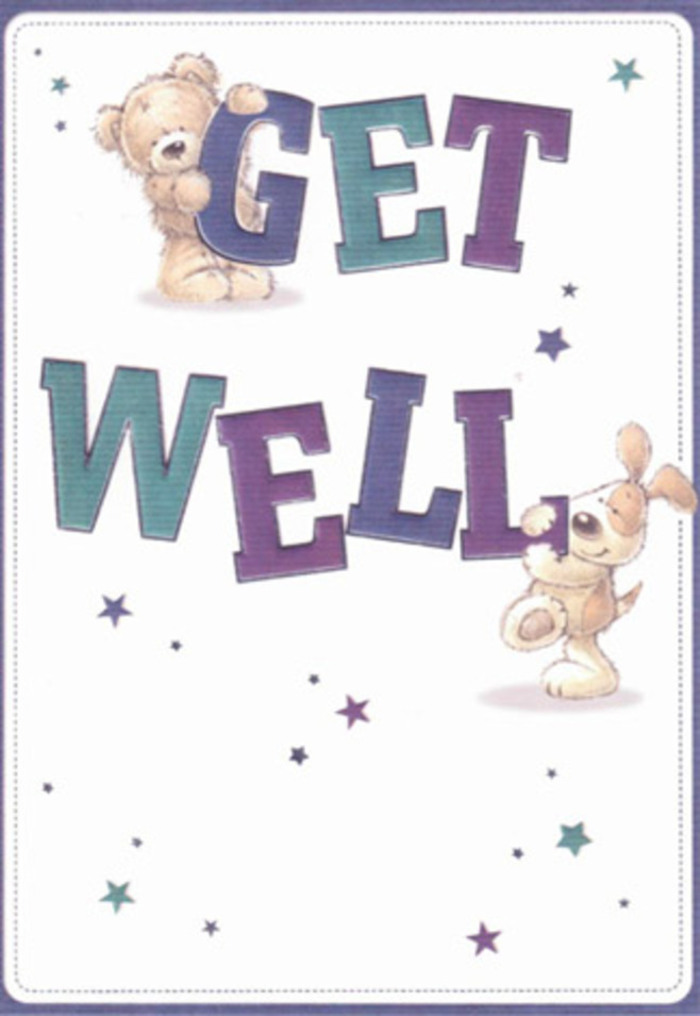 Capturing the lighthearted joy and community spirit of Hoxton, this get well card is a true celebration of caring and encouragement. In a charming scene set against a crisp, minimalist background, a cocoa-coloured teddy bear with gently shaded fur clasps the top of the exuberant word 'GET,' eyes shining with selfless warmth. Below, a loyal, floppy-eared puppy in soft beiges leans protectively against the word 'WELL,' tail wagging in silent cheer. The bold typography is infused with gradient hues of deep purple, teal, and aqua-tones reminiscent of Hoxton's vibrant mural walls-giving the message both depth and a cheerful radiance. Around them, a scatter of twinkling stars in varying blues and violets floats freely, imbuing the scene with hopeful possibility and the sense of well-wishes shared amongst neighbours in the heart of East London. The sensory richness extends to the detailed brushwork-you can nearly feel the downy softness of the bear's fur and the silken flop of the puppy's ears, echoing the tactile delight of running your hands over a freshly tied bouquet from a Hoxton flower stand. This card's clean layout and expressive characters mirror the sincerity found in a lovingly prepared arrangement: each detail chosen to bring comfort, reassurance, and a little magic to someone in recovery. Whether left on a bedside table near Shoreditch Park or delivered alongside fresh blooms from local florists, this card radiates gentle optimism unique to the spirit of Hoxton.